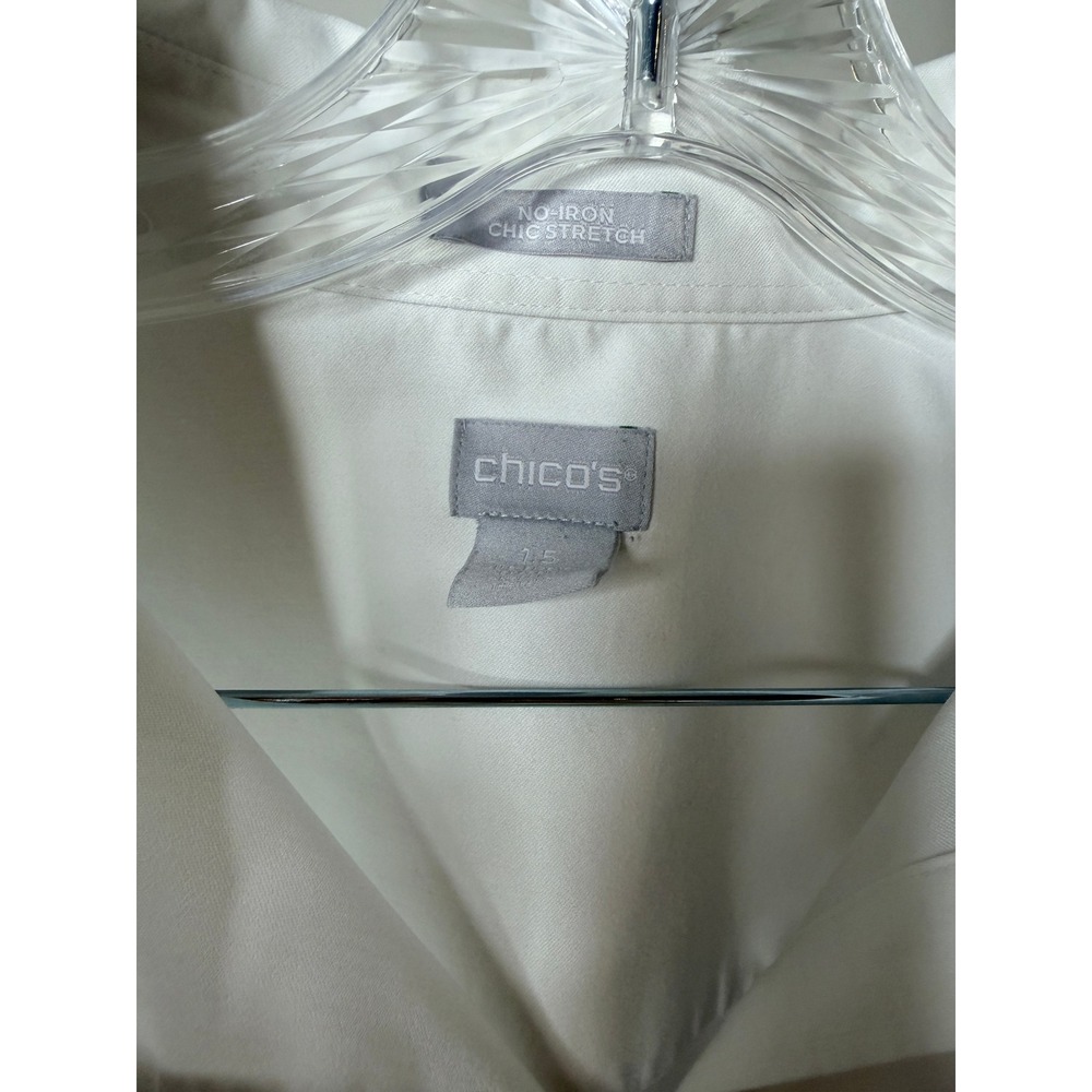 Chicos No-Iron Chic Stretch White Button Down Shirt Pick Stitch Size 1.5 Medium - Picture 8 of 9